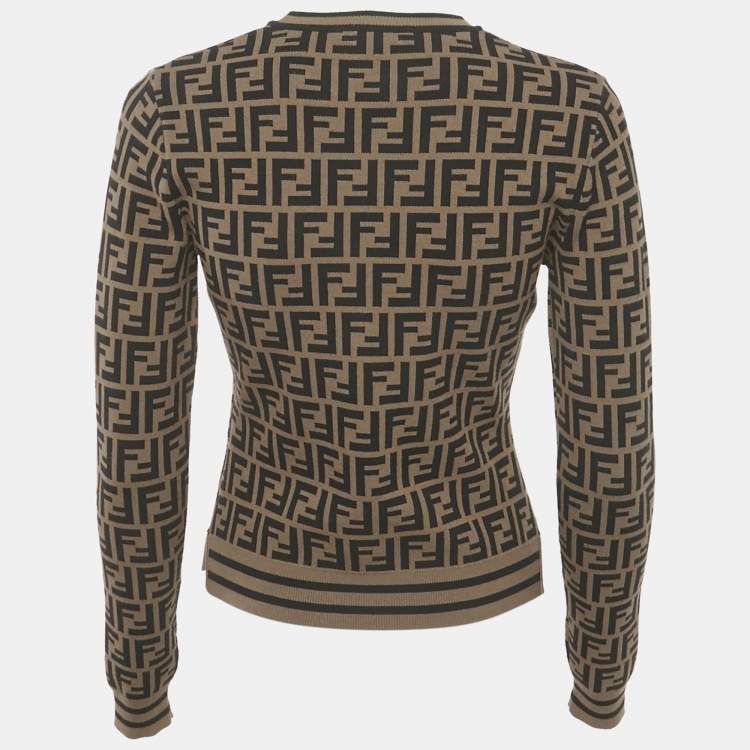 Pre Owned Fendi x Fila Brown Zucca Jacquard Knit Pullover S