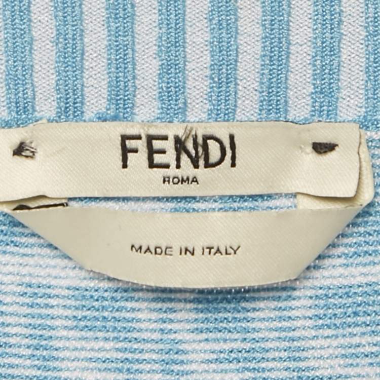 Pre Owned Fendi Blue FF Zucca Monogram Intarsia Knit Sleeveless Mini Dress S