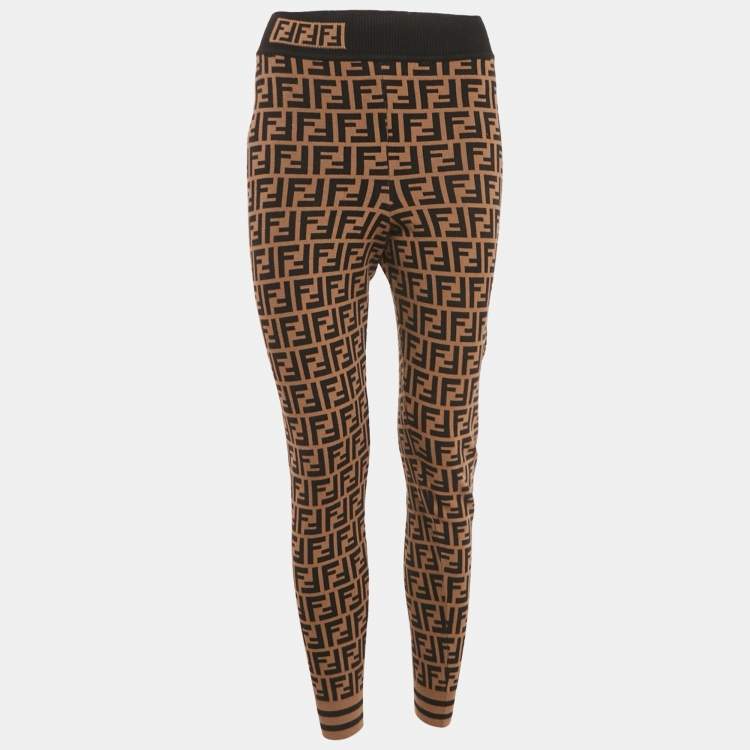 Pre Owned Fendi Brown Zucca Jersey Jogger Pants S
