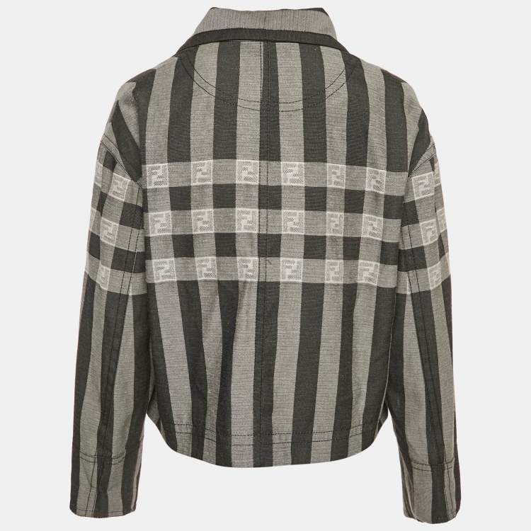 Pre Owned Fendi Grey Stripe FF Zucca Jacquard Cotton Blend Jacket S