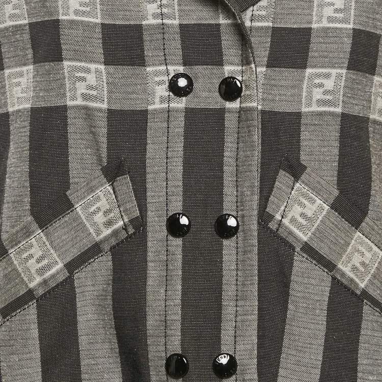 Pre Owned Fendi Grey Stripe FF Zucca Jacquard Cotton Blend Jacket S