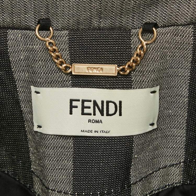Pre Owned Fendi Grey Stripe FF Zucca Jacquard Cotton Blend Jacket S