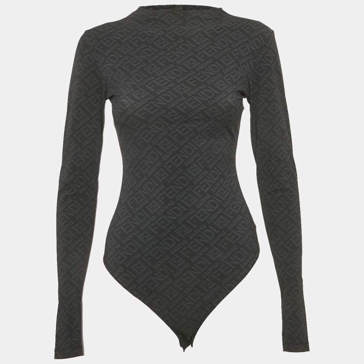 Pre Owned Fendi x Skims Black Monogram Black Jersey Bodysuit M