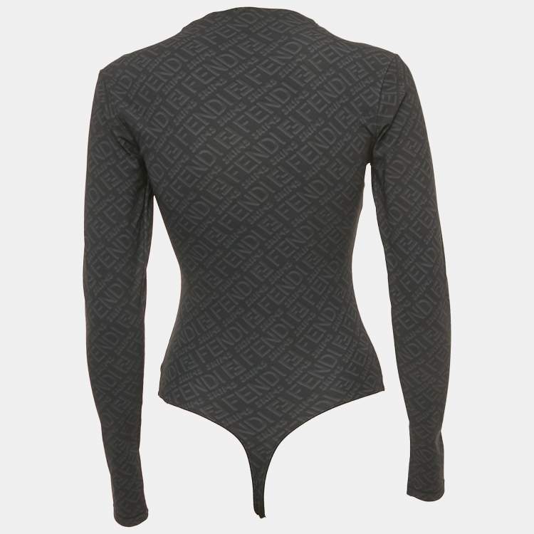 Pre Owned Fendi x Skims Black Monogram Black Jersey Bodysuit M