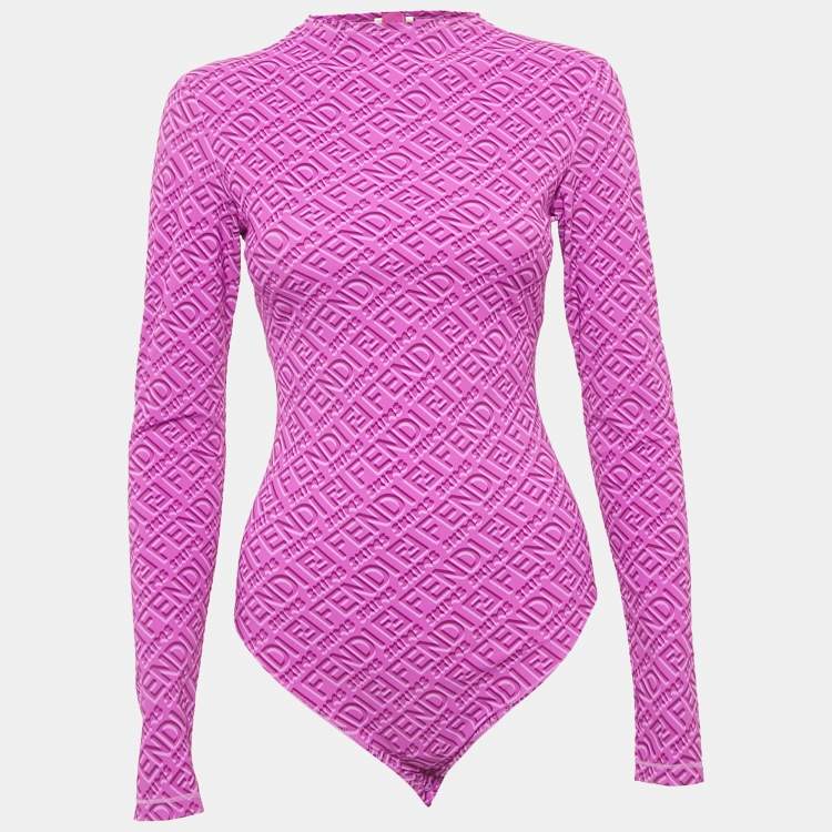 Pre Owned Fendi x Skims Purple Monogram Jersey Bodysuit M