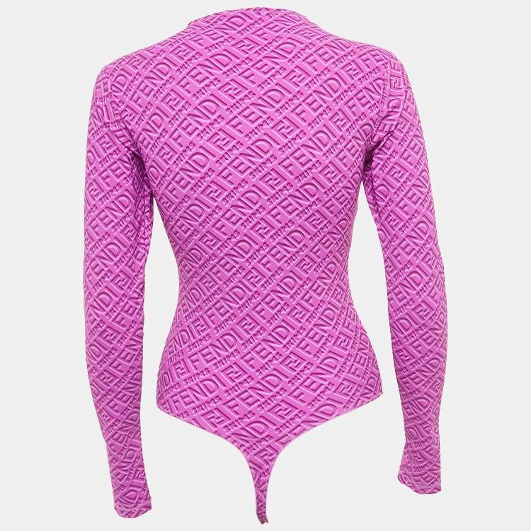 Pre Owned Fendi x Skims Purple Monogram Jersey Bodysuit M