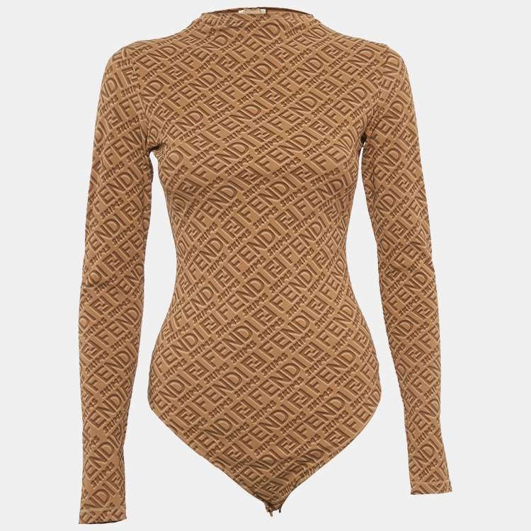 Pre Owned Fendi x Skims Brown Monogram Jersey Bodysuit M