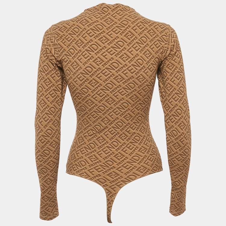 Pre Owned Fendi x Skims Brown Monogram Jersey Bodysuit M