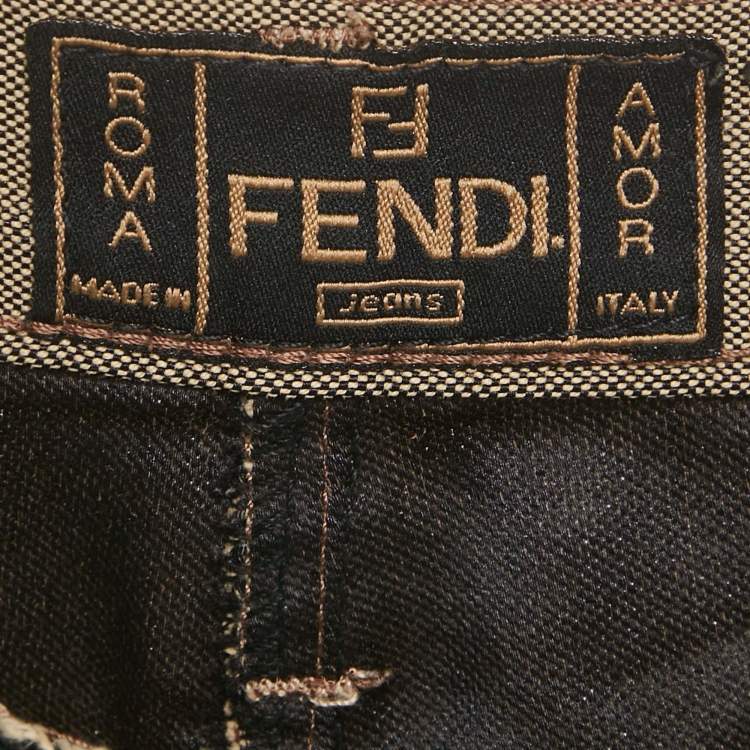 Pre Owned Fendi Vintage Beige Cotton Blend Logo Detail Mini Skirt M