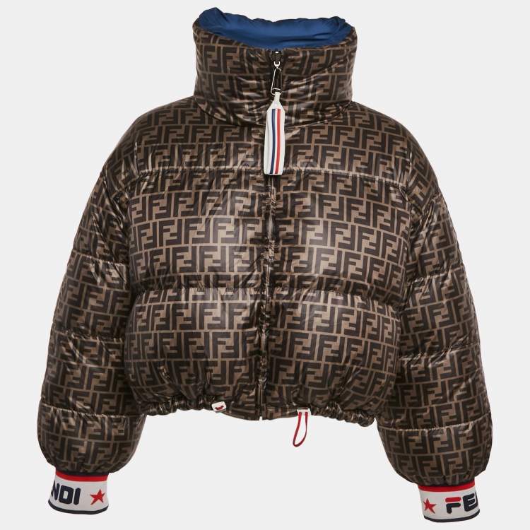 Pre Owned Fendi x Fila Blue Zucca Print Nylon Reversible Down Jacket S