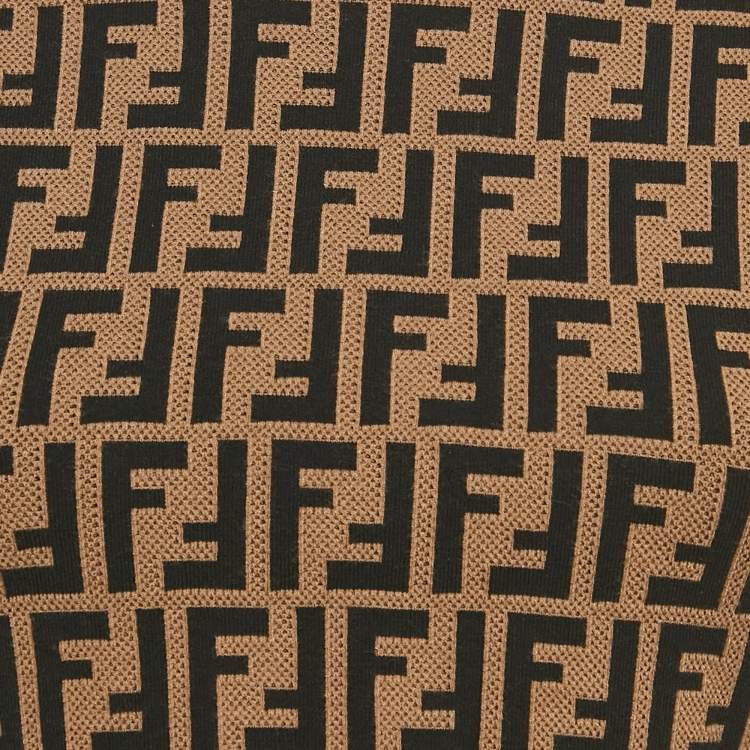 Pre Owned Fendi Brown Zucca Jacquard Knit Crew Neck Top S