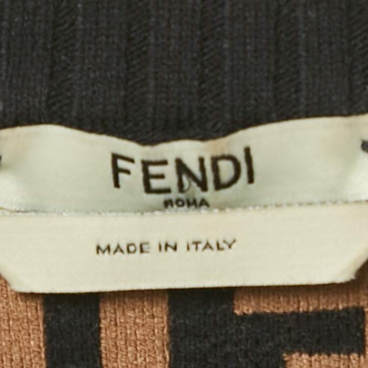 Pre Owned Fendi Brown Zucca Jacquard Knit Crew Neck Top S