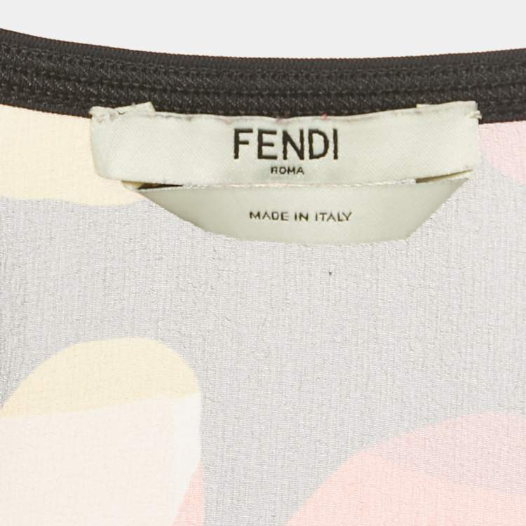 Pre Owned Fendi Multicolor/Black Printed Silk Sleeveless Midi Dress M