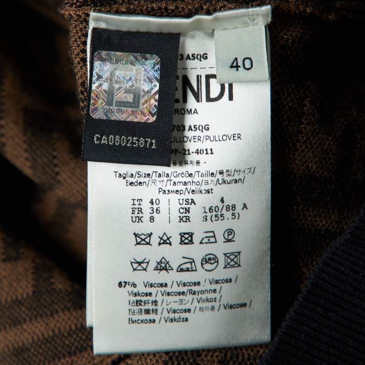 Pre Owned Fendi Brown Zucca Monogram Knit Crew Neck Jumper S