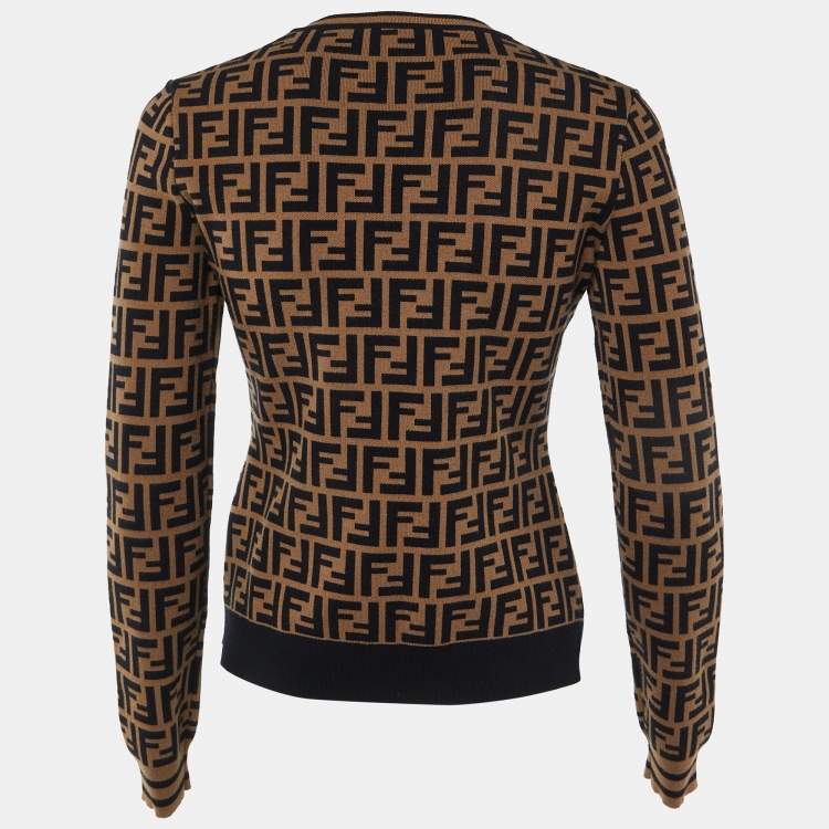 Pre Owned Fendi Brown Zucca Monogram Knit Crew Neck Jumper S