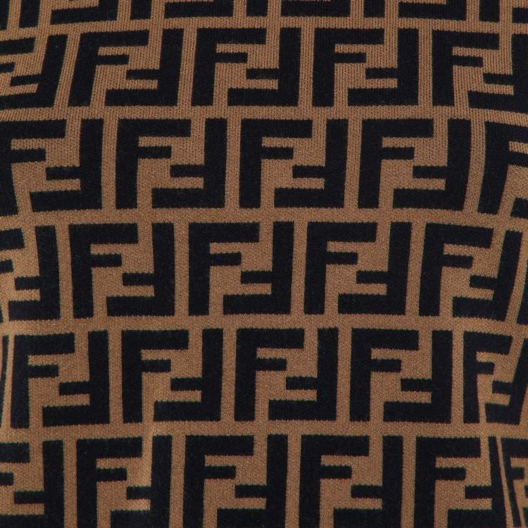 Pre Owned Fendi Brown Zucca Monogram Knit Crew Neck Jumper S