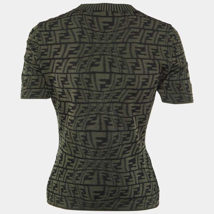 Pre Owned Fendi Green FF Knit Short Sleeve Jumper S