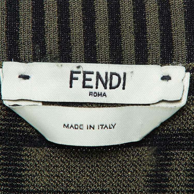 Pre Owned Fendi Green FF Knit Short Sleeve Jumper S