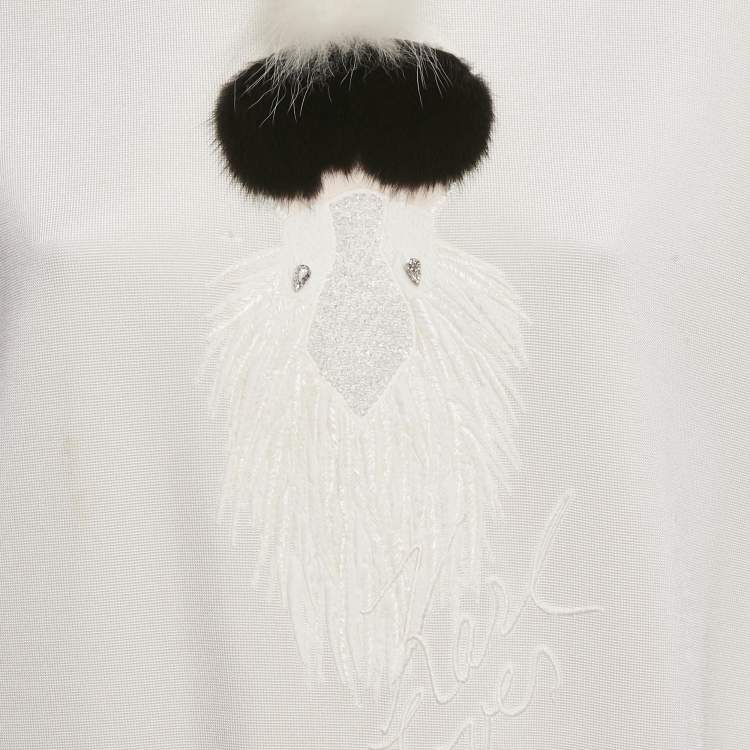 Pre Owned Fendi White Mink Fur Karl Lagerfeld Jersey Sweatshirt M