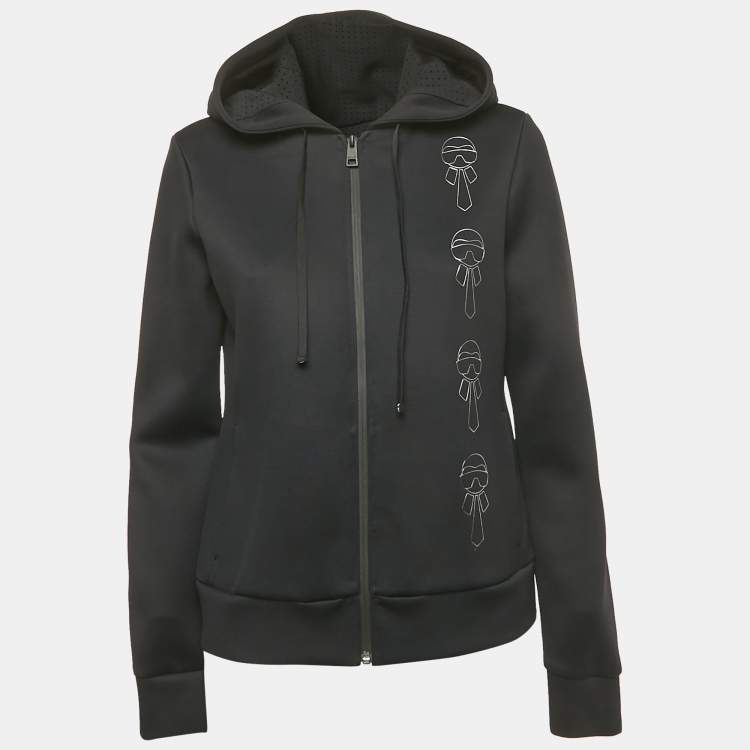 Pre Owned Fendi Black Karl Lagerfeld Print Jersey Zip-Up Sweatshirt M
