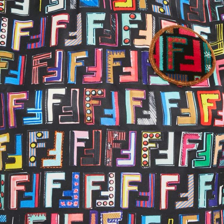 Pre Owned Fendi Black FF Print Satin T-Shirt S