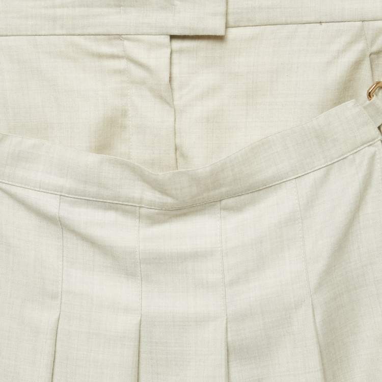 Pre Owned Fendi Grey Wool Pleated Layered Shorts S