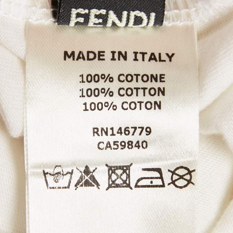 Pre Owned Fendi White Metallic Karlito Applique Cotton T-Shirt S 