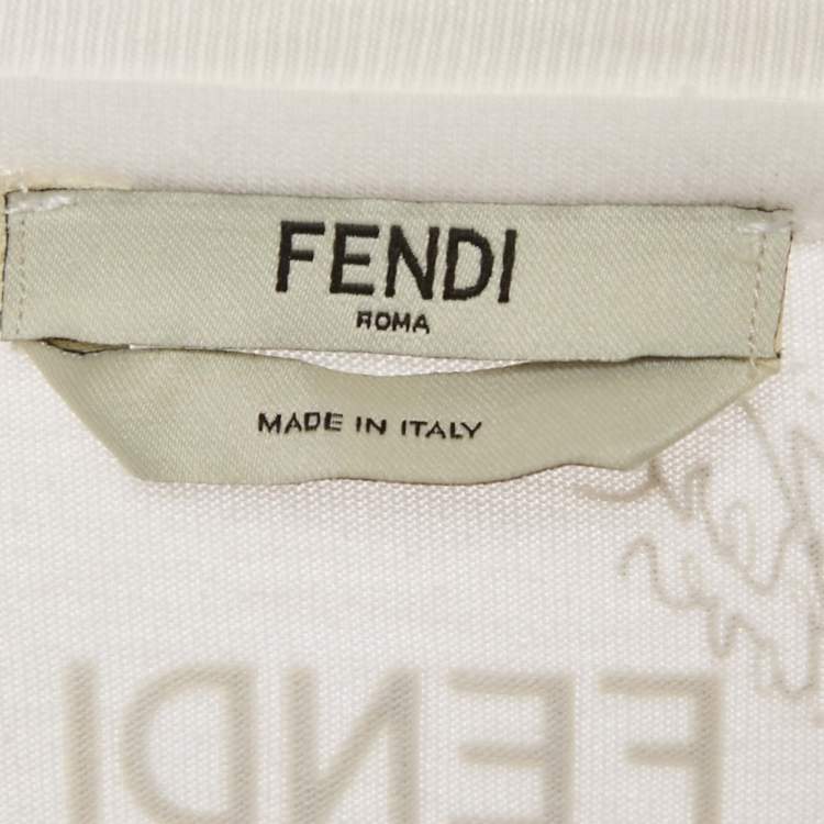 Pre Owned Fendi White Metallic Karlito Applique Cotton T-Shirt S 