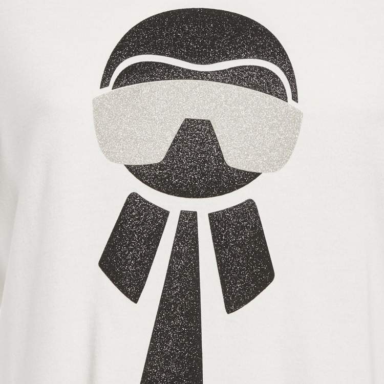 Pre Owned Fendi White Metallic Karlito Applique Cotton T-Shirt S 