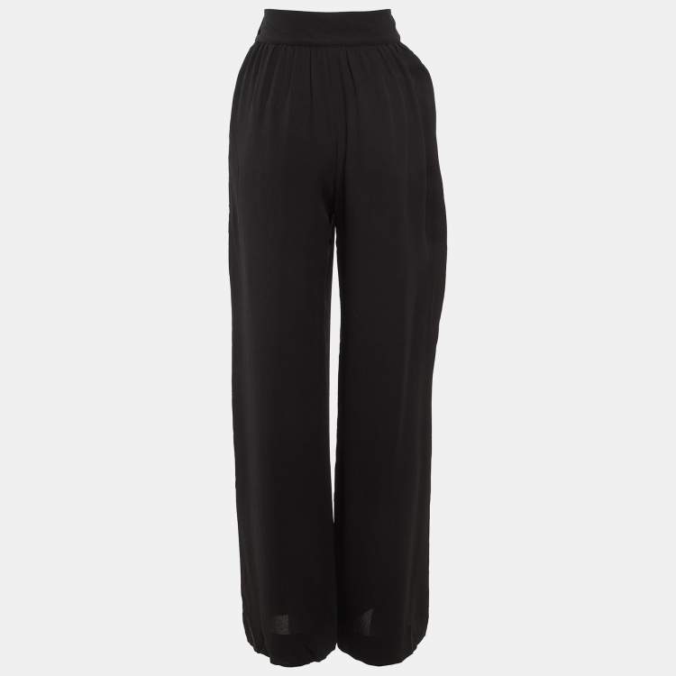 Pre Owned Fendi Black Silk Crepe Wide Leg Trousers S