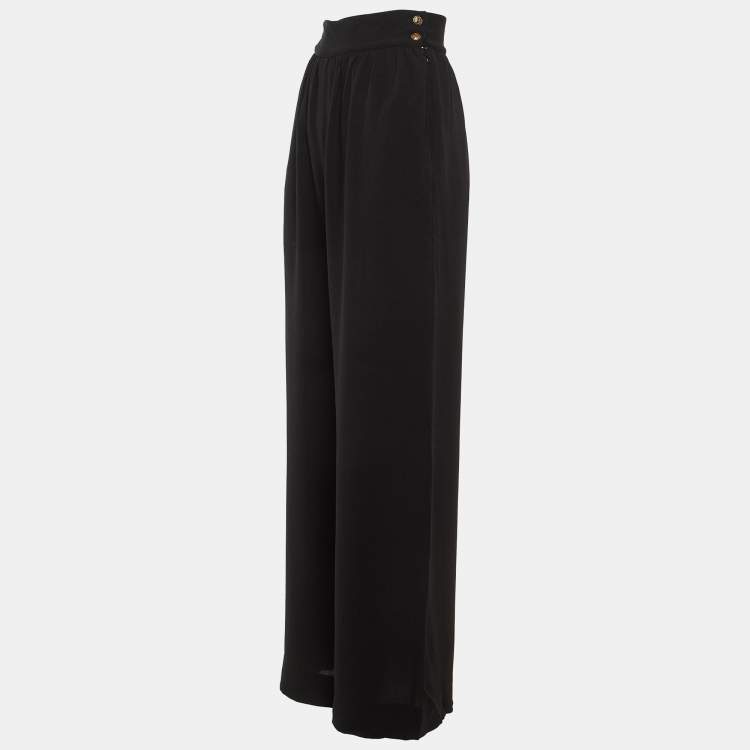 Pre Owned Fendi Black Silk Crepe Wide Leg Trousers S