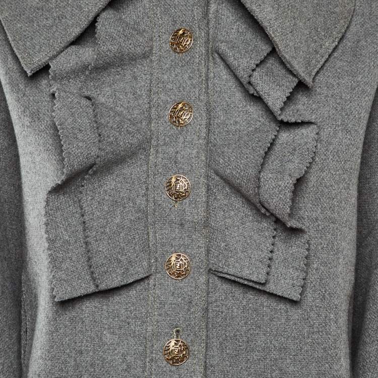 Pre Owned Fendi Grey Wool Ruffled Button Front Overcoat S