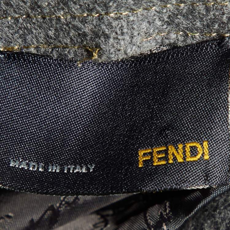 Pre Owned Fendi Grey Wool Ruffled Button Front Overcoat S