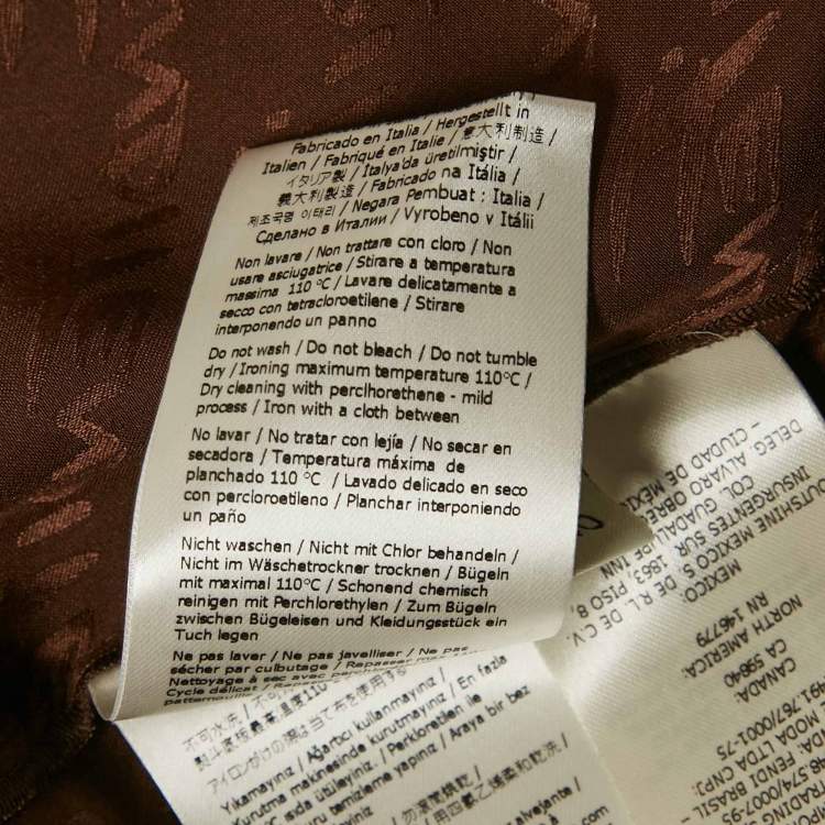 Pre Owned Fendi Brown Logo Jacquard Satin Flared Blouse S