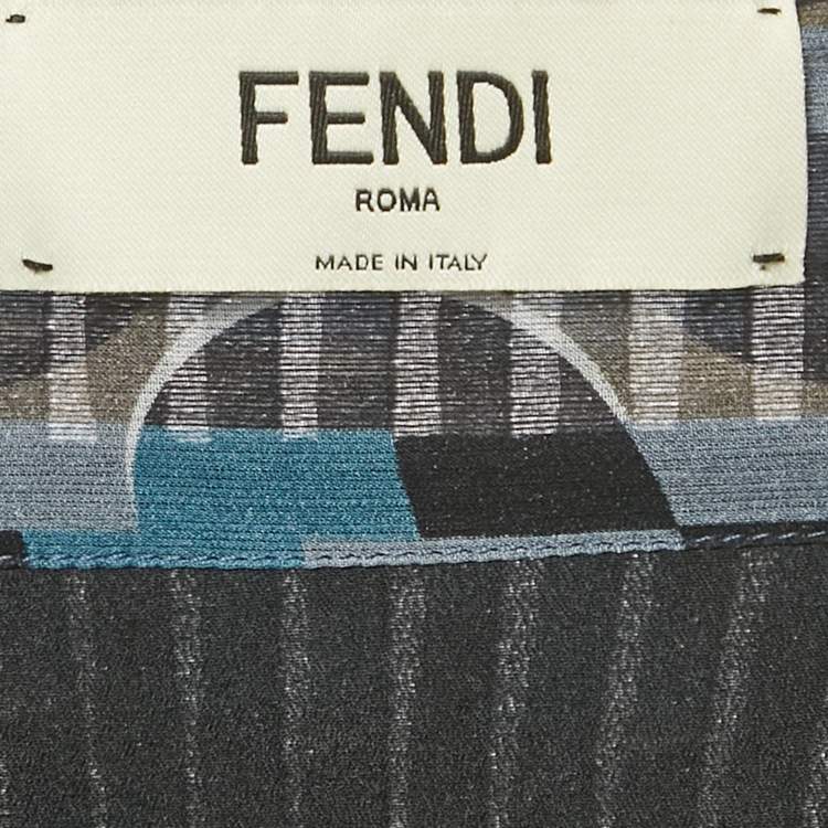 مملوكة مسبقًا Fendi Blue Geometric Print Silk Pleated Midi Skirt S