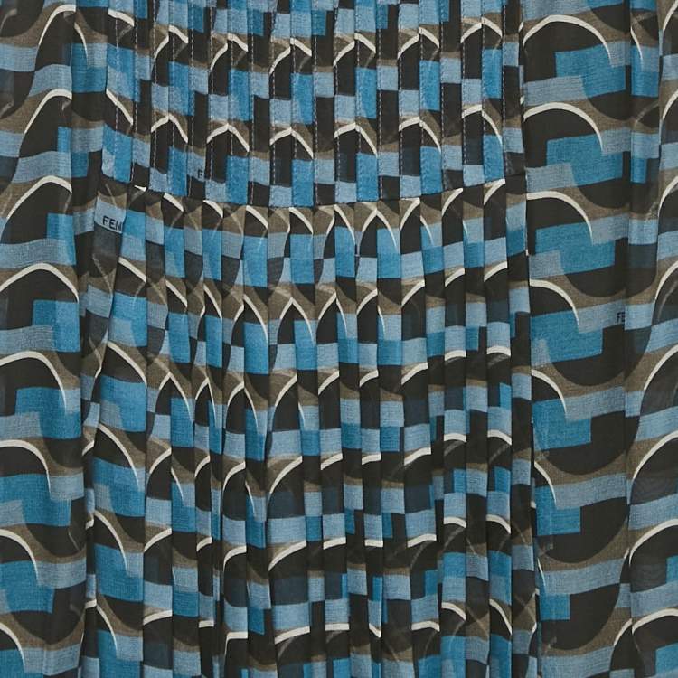 مملوكة مسبقًا Fendi Blue Geometric Print Silk Pleated Midi Skirt S
