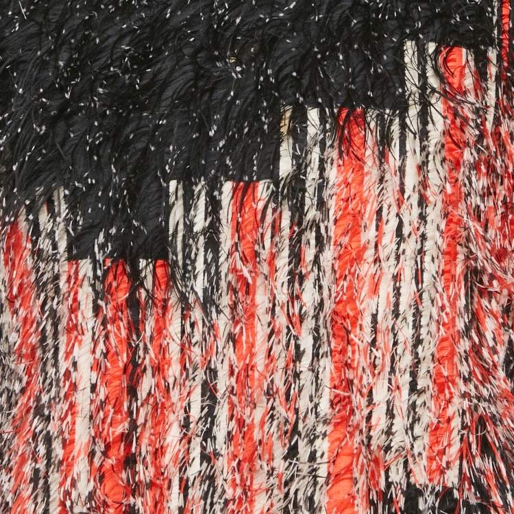 Pre Owned Fendi Orange/Black Printed Synthetic Fringe Fil Coupe Top S