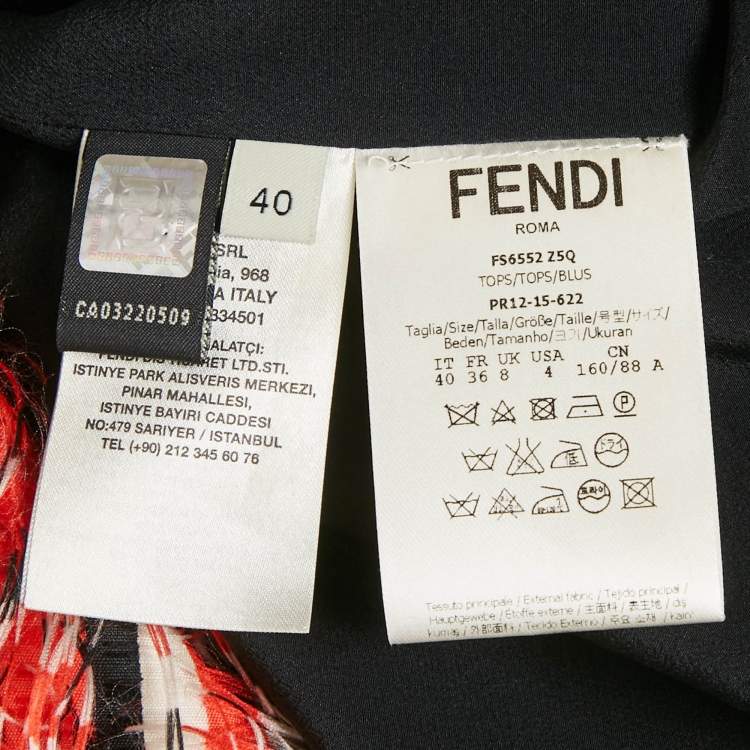 Pre Owned Fendi Orange/Black Printed Synthetic Fringe Fil Coupe Top S