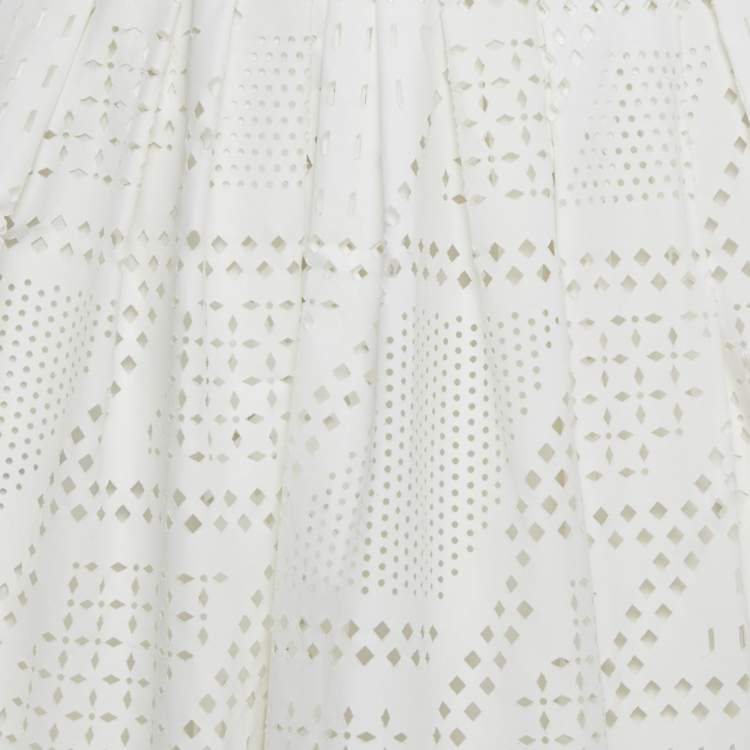 Pre Owned Fendi White Cut-Out Pleated Mini Skirt M