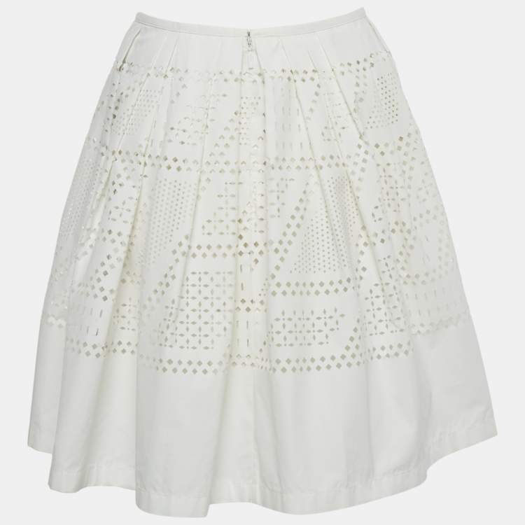 Pre Owned Fendi White Cut-Out Pleated Mini Skirt M