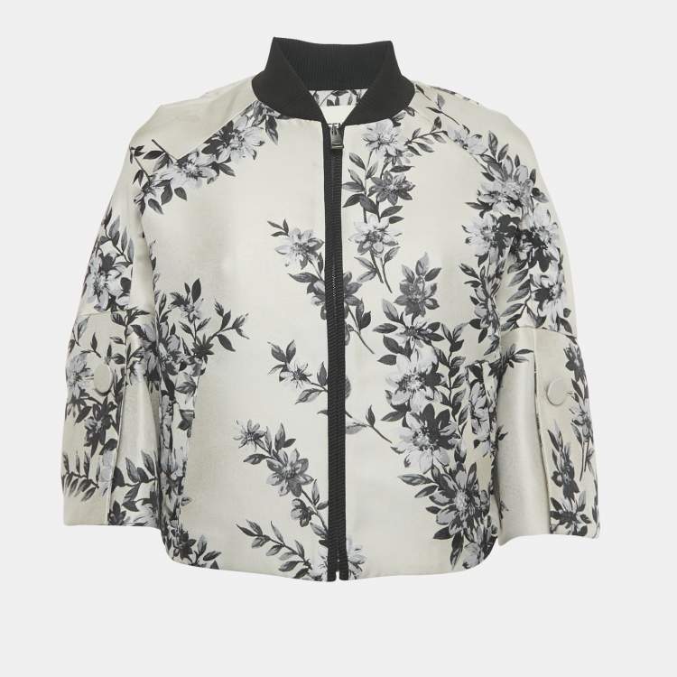 Pre Owned Fendi Beige Floral Jacquard Cropped Zip -Up Jacket XS