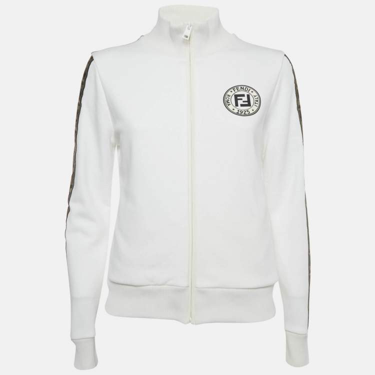 Pre Owned Fendi White FF Applique Jersey Zip-Up Jacket M