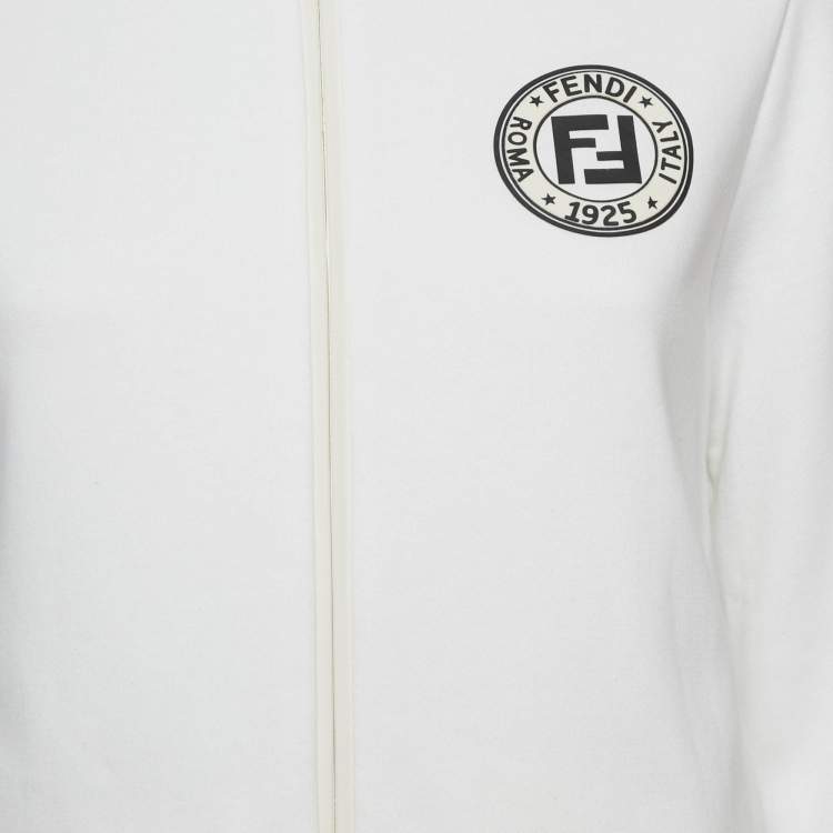 Pre Owned Fendi White FF Applique Jersey Zip-Up Jacket M