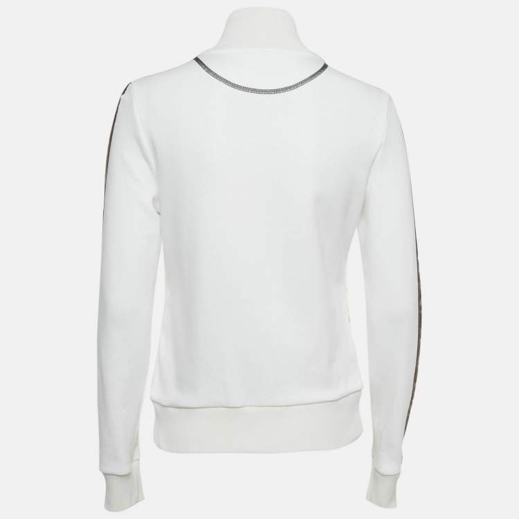 Pre Owned Fendi White FF Applique Jersey Zip-Up Jacket M