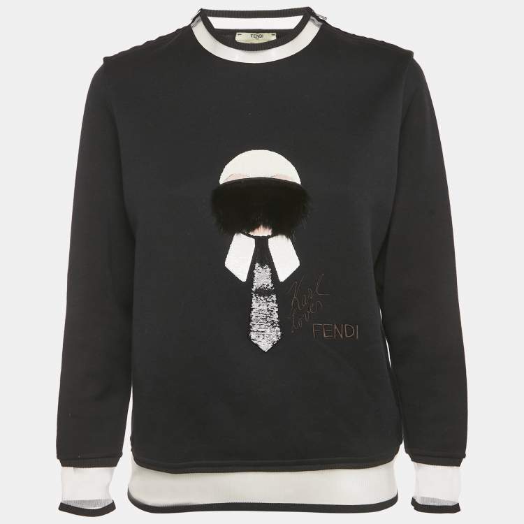 Pre Owned Fendi Black Karl Loves Fendi Cotton Knit Sweatshirt XS 