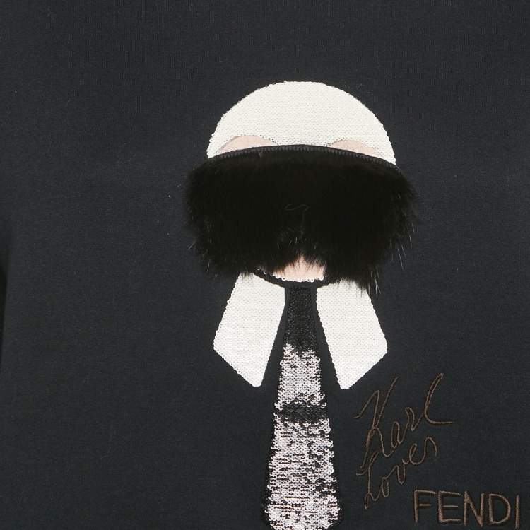 Pre Owned Fendi Black Karl Loves Fendi Cotton Knit Sweatshirt XS 