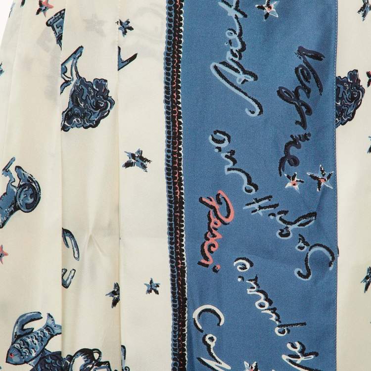 Pre Owned Fendi Blue Zodiac Print Silk Pleated Wrap Skirt M