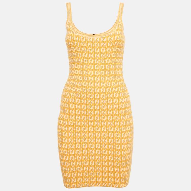 Pre Owned Fendi Orange Zucca Knit Mini Bodycon Dress S