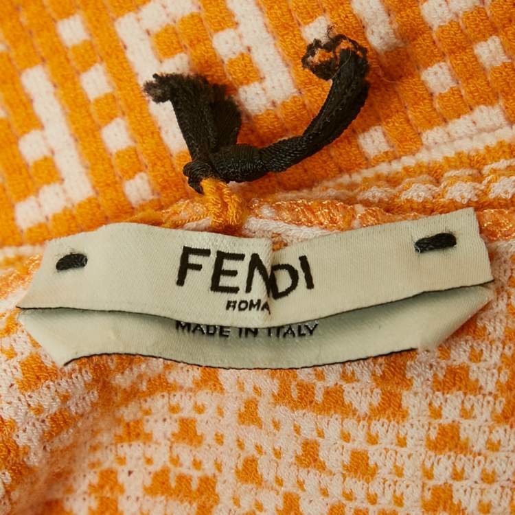 Pre Owned Fendi Orange Zucca Knit Mini Bodycon Dress S