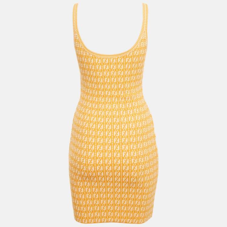 Pre Owned Fendi Orange Zucca Knit Mini Bodycon Dress S